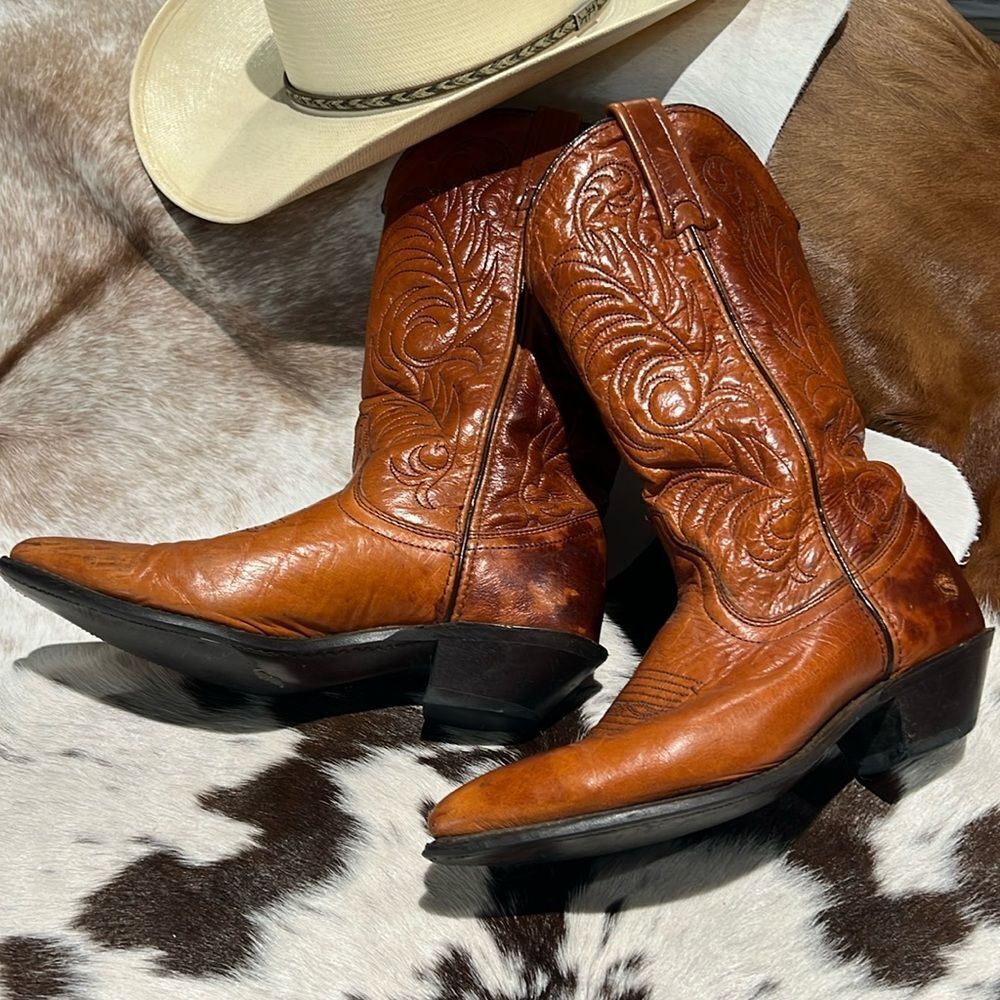 Vintage Real Leather Cowboy Boots Festival Rave Burning‎ Man  T1